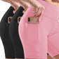 3 Pack Plus Size Sports Leggings Set, Plus Solid Wide Waistband Tummy Control Yoga Biker Shorts With Phone Pockets 3pcs Set