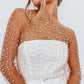 Women's Carnival Style Pearls Beaded Rhinestone Detail Sheer Mesh Crop Clubwear Cover Up Top Without Bra