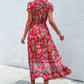 Vintage Floral Boho Printed Vestidos Women Short Sleeves V Neck Slit Midi Dresses A Line Bohemian Summer Beach Dress