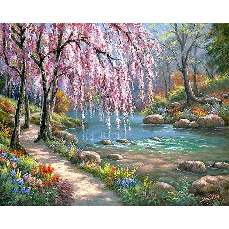 DIY Painting By Numbers Landscape Picture Colouring Zero Basis HandPainted Oil Painting