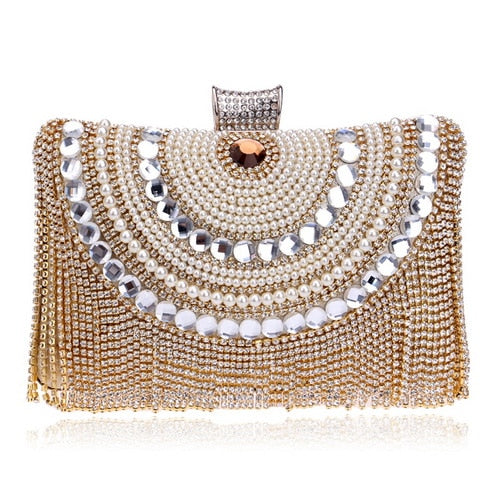 Rhinestones Tassel Clutch Diamonds Beaded Metal Evening Bags Chain Shoulder Messenger Purse Evening Bags Wedding Bag