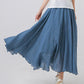 Cotton Linen Maxi Skirt Casual Elastic High Waist Pleated A-Line Dresses