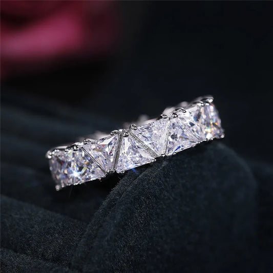 Luxury Wedding Band Promise Rings Triangle Cubic Zirconia Jewelry