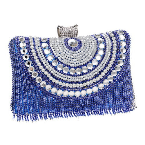 Rhinestones Tassel Clutch Diamonds Beaded Metal Evening Bags Chain Shoulder Messenger Purse Evening Bags Wedding Bag