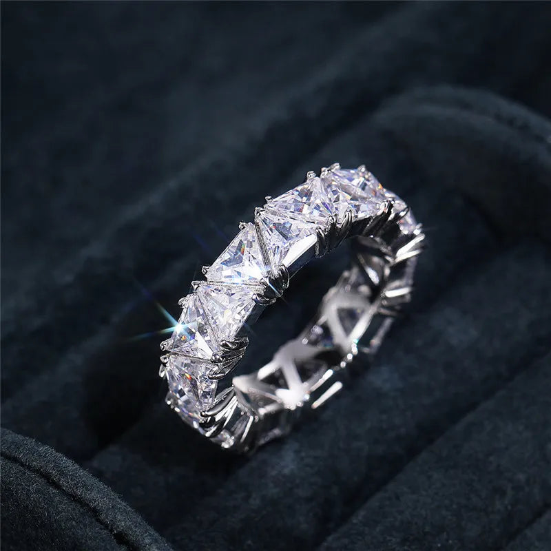 Luxury Wedding Band Promise Rings Triangle Cubic Zirconia Jewelry