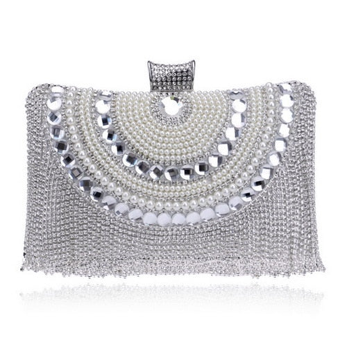 Rhinestones Tassel Clutch Diamonds Beaded Metal Evening Bags Chain Shoulder Messenger Purse Evening Bags Wedding Bag