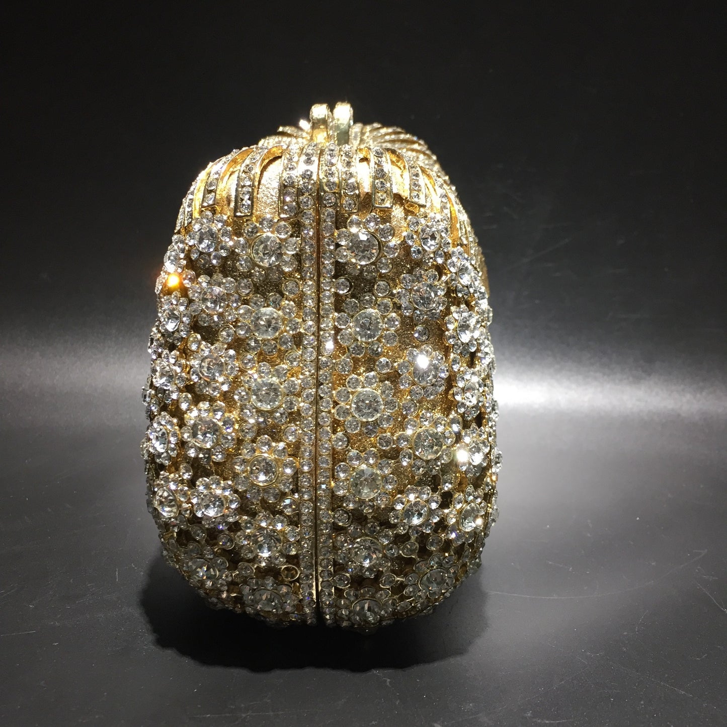 Women Gold Color Flower Rhinestones Clutch Bags Crystal Evening Purse Stones Metal Clutches Small Minaudiere Handbag Wedding Bag