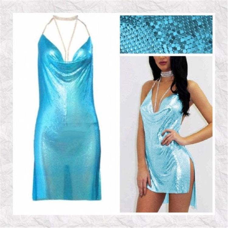 Sexy Backless y2k Metal Rhinestone Summer Dress women bodycon Night Club party mini ladies dresses vintage woman dress vestidos