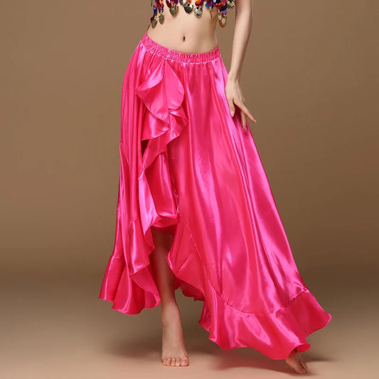 Belly Dancing Side Pulling Long Satin Skirt Women Sexy Oriental