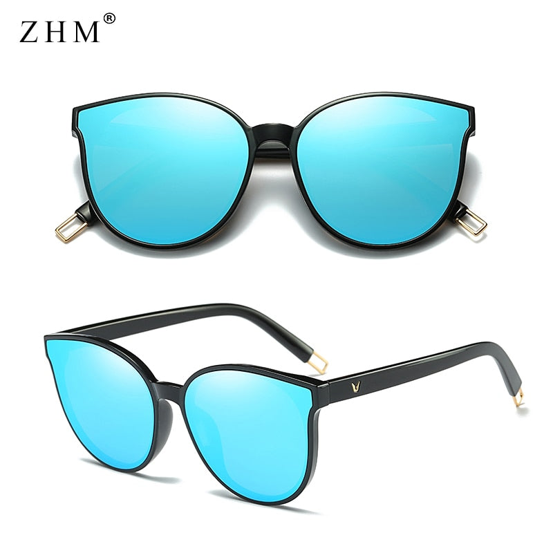 Fashion Color Luxury Flat Top Cat Eye Elegant Sunglasses Woman Oculos De Sol Men Twin Beam Oversized Sun Glasses UV400