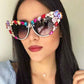 Cat eyes Sunglasses Oversized Sun Glasses Luxury Crystal Retro Shades For Women