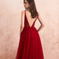 Sexy V-Neck Long Prom Beaded Crystal High Splits Backless A-Line Formal Dress