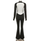 Solid Black Sexy Backless Bodycon Wide Leg Jumpsuit Women Autumn Casual Slim Long Sleeve O-Neck Playsuit Lady Streetwear