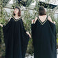 Sexy Cold Shoulder V Neck Bats Sleeve Loose Summer Beach Dress Plus Size Women Beachwear Kaftan Black Dresses