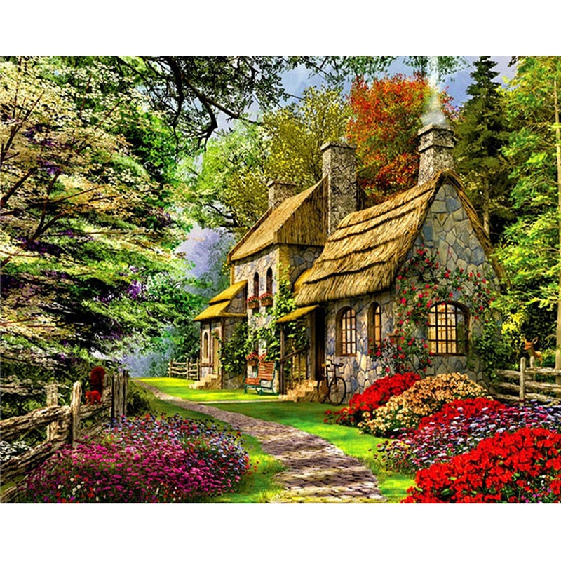 DIY Painting By Numbers Landscape Picture Colouring Zero Basis HandPainted Oil Painting