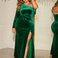 Plus Size Sexy Slit Evening Dress Off-Shoulder Velvet Dress