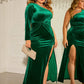 Plus Size Sexy Slit Evening Dress Off-Shoulder Velvet Dress