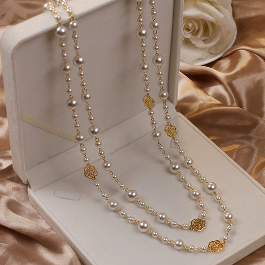 Fashion Women's Classic Style Cut Out Rose Pearl Necklace