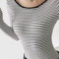 American Niche Classic Elegant Striped Sexy Bare Back Slimming and Tight Jumpsuit Long Sleeves Inner Wear Bottoming Shirt for Women