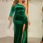 Plus Size Sexy Slit Evening Dress Off-Shoulder Velvet Dress