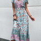 Vintage Floral Boho Printed Vestidos Women Short Sleeves V Neck Slit Midi Dresses A Line Bohemian Summer Beach Dress