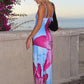 Printed Spaghetti Hot Backless Maxi Slim Elegant Contrast Patchwork Halter Dresses