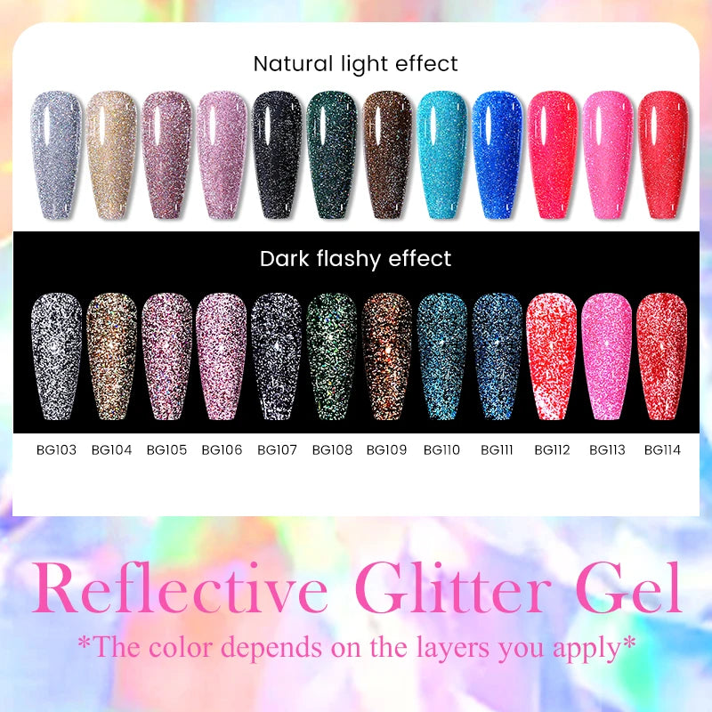 15ml Nail Gel Polish Reflective Glitter Gel Glitter Soak Off Nail Polish for Manicure Semi Permanent Soak Off Gel