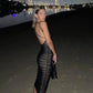 Sexy Mesh Pleated Long Prom Dresses For Women's Clothing 2023 Solid Color Beach Party Wear Midi Wrap Dress Street Outfit