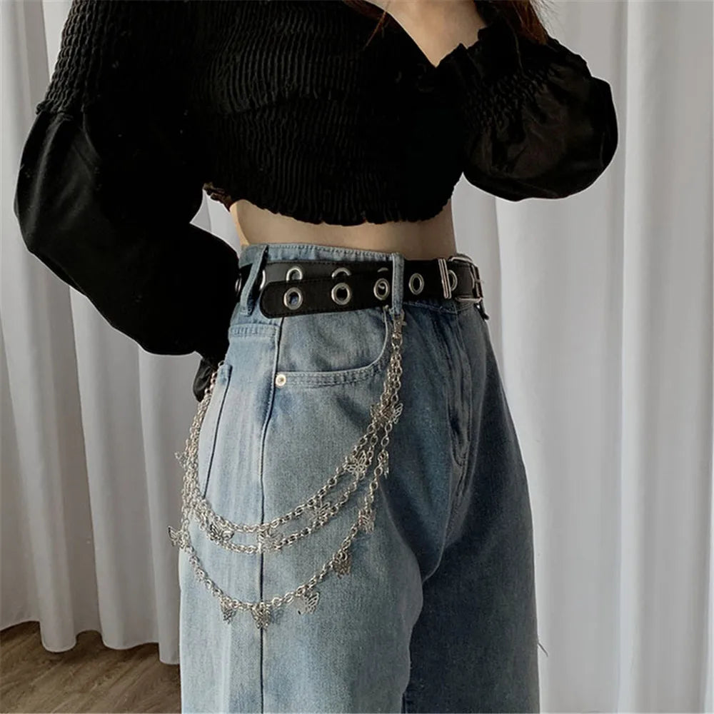 Fashion Butterfly Waist Chains Jeans Skirt Multi Alloy Chain Layer Hip-hop Punk Pendant Jewelry