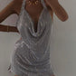 Sexy Backless y2k Metal Rhinestone Summer Dress women bodycon Night Club party mini ladies dresses vintage woman dress vestidos