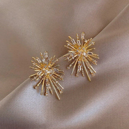 Fashion Jewelry Personality Firework flowers Earrings Metal Copper Inlaid Zircon Earrings