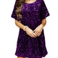 Casual Sequins Crew Neck Short Sleeve Mini Fashion Loose Party Dress