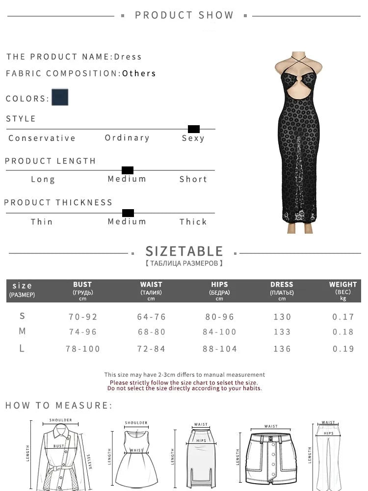 Solid Color Hanging Neck Maxi Dress Sexy Hollow Women Perspective Bag Hips Robe Female Street Trendy Dresses