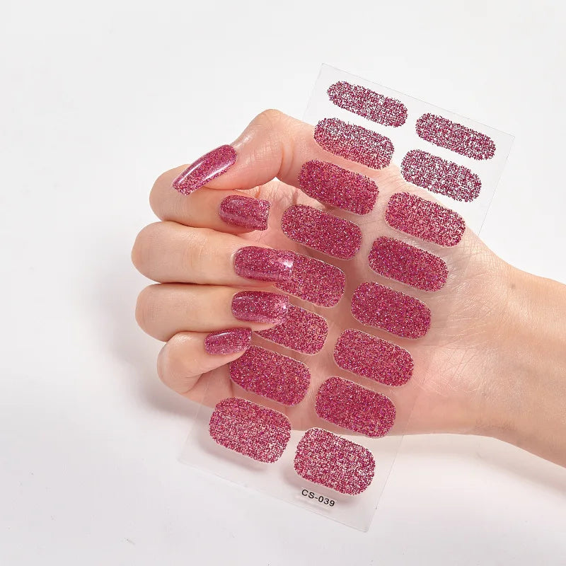 16tips Nail Stickers Gradient glitter Nail Stickers Simple Waterproof Nail Stickers Full Color Solid Color Stickers