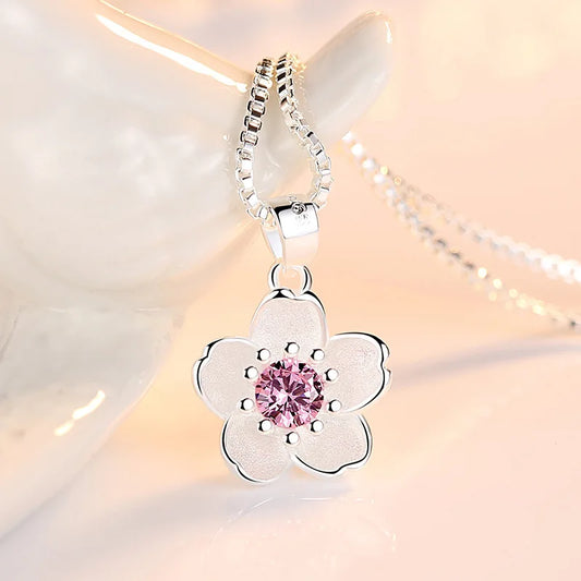 925 Sterling Silver Pink Purple Peach Blossom Necklaces Luxury Quality Jewelry