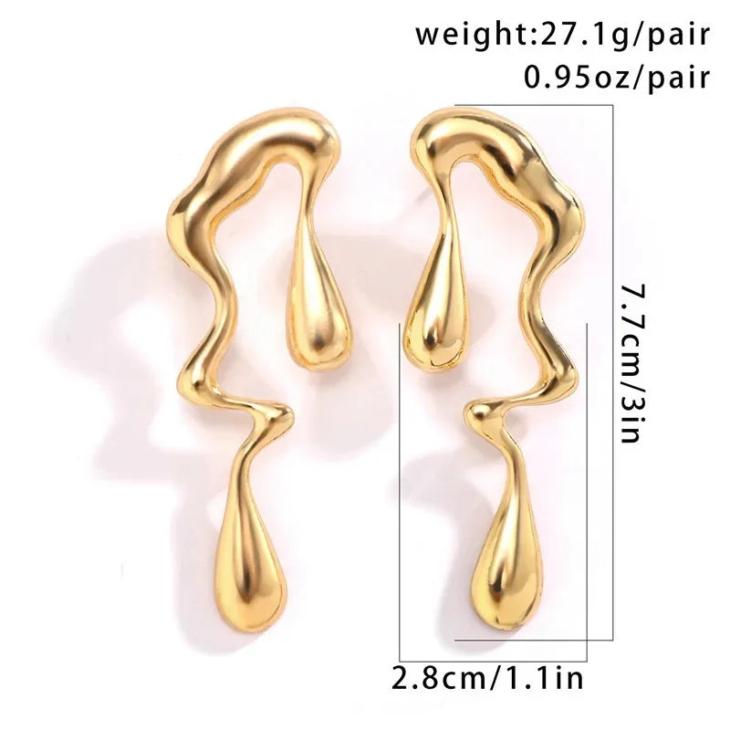 Liquid Metal Wind Irregular Water Drop Earrings Punk Style Fashion Stud Earrings