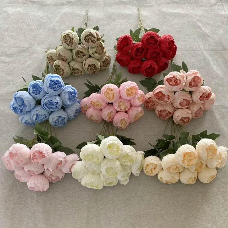 Simulation 10 Core-spun Peony Bouquets for Home Living Room Dining Table Wedding Decoration Fake Artificial Flowers