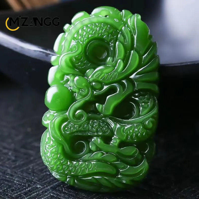 Natural Green Hetian Jade Dragon Pendant Hand-carved Jade Necklace Personalized Charm Jewelry Auspicious