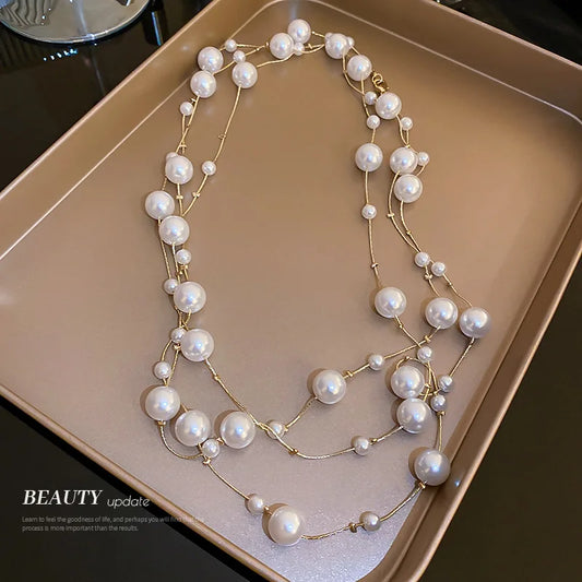 winter fashion women's long necklaces long pearl necklace sweater chain