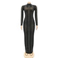 Women Diamonds Hot Drill Striped Mesh See Though Long Sleeve Bodycon Midi Maxi Dress Sexy Club Skinny Party Dresses