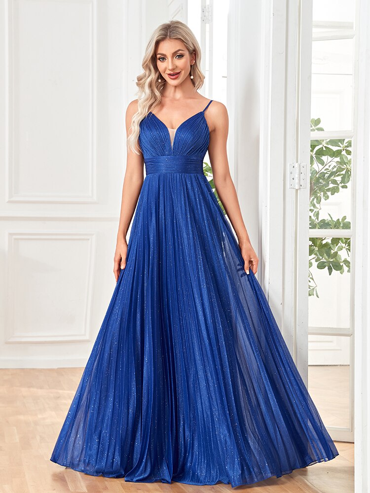 Elegant A-line Evening Dress Floor Lenght Backless Formal Deep V-neck Women Caicktail Wedding Party Prom Dresses