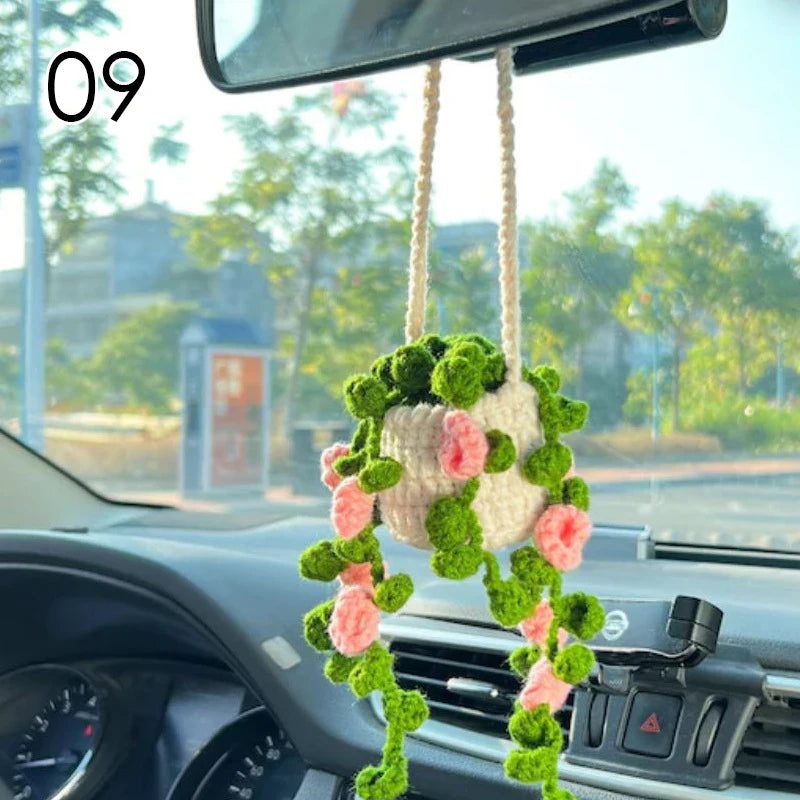 Hand-Knitted Plant Bell Orchid Flowers Pendant Car Hangings Ornament Finished Handmade Crochet Bag Pendant Car Charms Home Decor