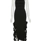 Elegant Strapless Dress Women Irregular Tassel Trend Skinny Split Maxi Bodycon Birthday Party Clubwear