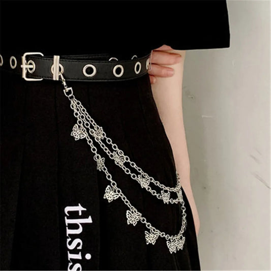 Fashion Butterfly Waist Chains Jeans Skirt Multi Alloy Chain Layer Hip-hop Punk Pendant Jewelry