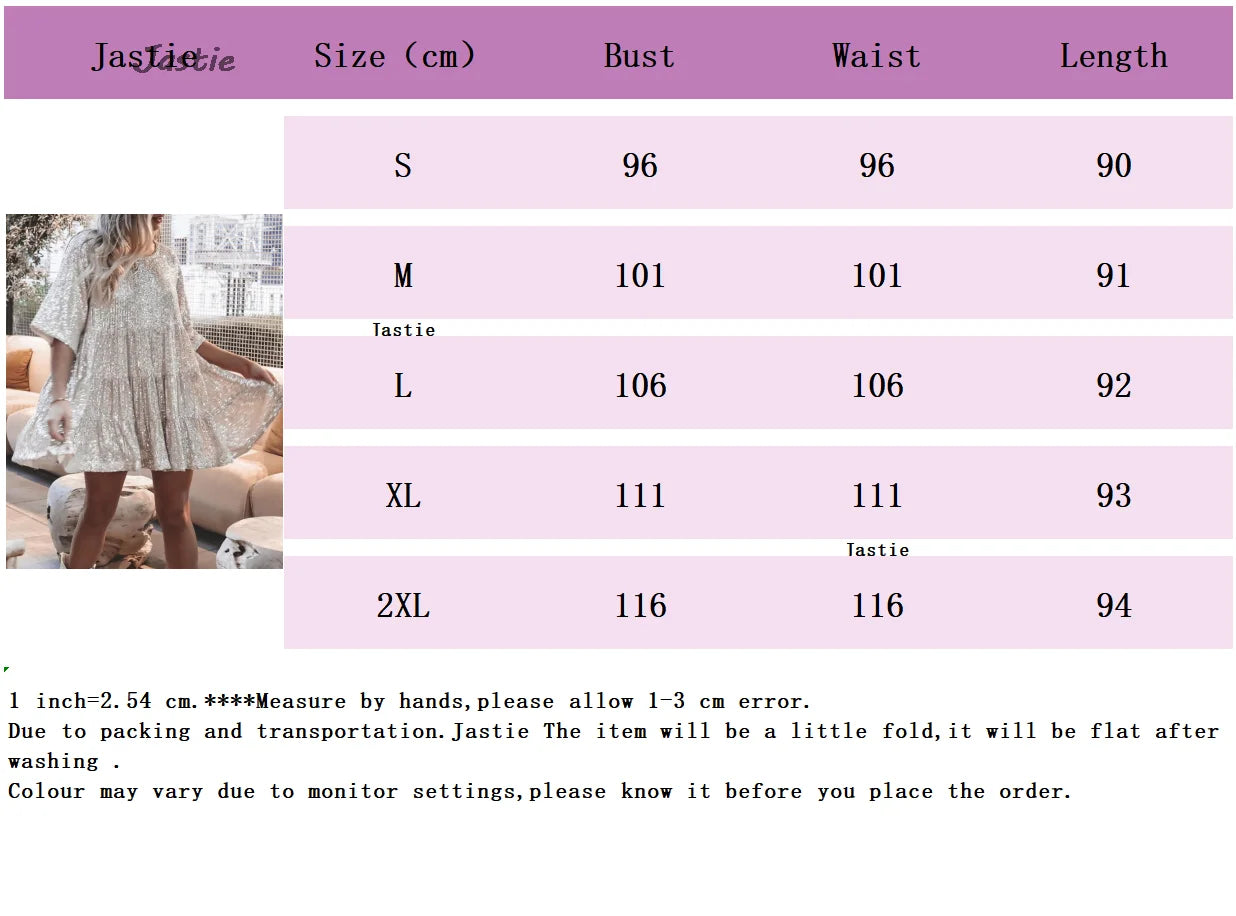 Solid Color Fashion Sequin Round Neck Dresses Loose Waist Short Sleeve Dress