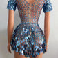 Sexy Nightclub Leotard Shining Lovely SequinsMini Dress Costume Celebrate RhinestoneBodysuit Silver Dresses