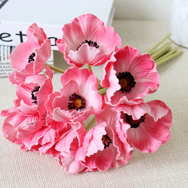 10Pcs Artificial Flowers PU Poppy Flower Bouquet Real Touch Home Decora Poppies Floral