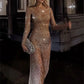 Tossy Glitter Female Cover up Maxi Dress Mesh See-Through Split Fashion Long Sleeve Slim Sexy Beach Cover up Dress