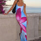 Printed Spaghetti Hot Backless Maxi Slim Elegant Contrast Patchwork Halter Dresses