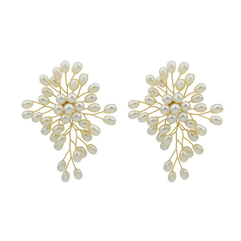 Temperament Imitation Pearl Flower Earrings Bridal Sweet Handmade Beading Earring